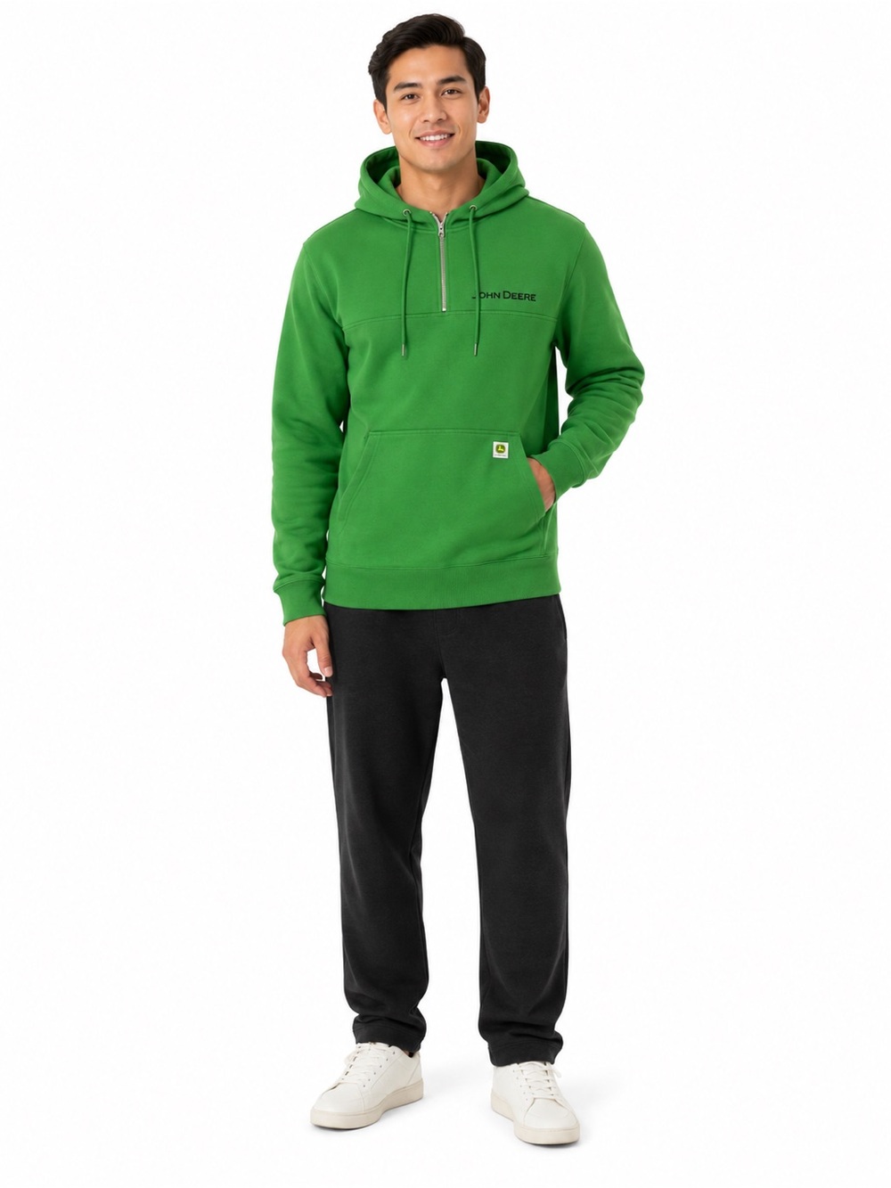 John Deere Bright Green Half-Zip Pullover Hoodie for Men